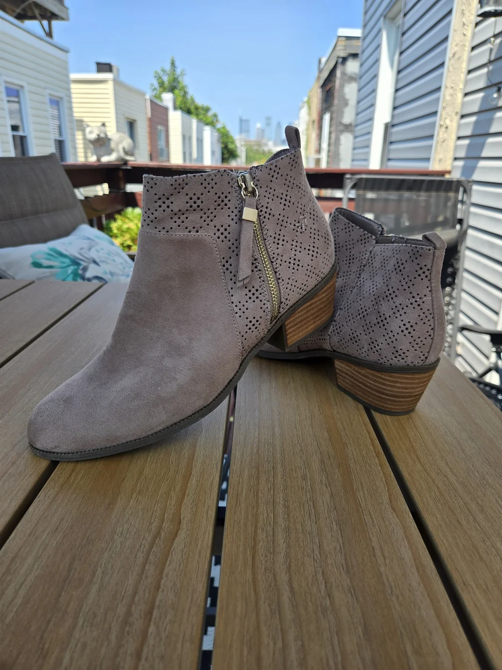 Dr. Scholl's Faux Suede Perforated Ankle Booties with Side Zip - 10